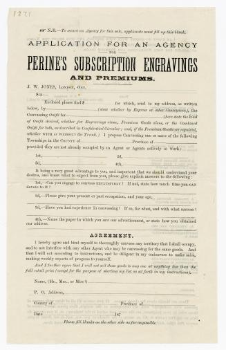 Application for an agency for Perine's subscription engravings and premiums