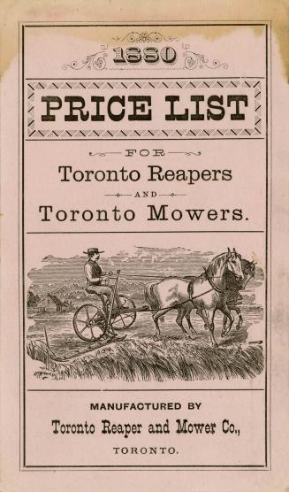Price List for Toronto Reapers and Toronto Mowers