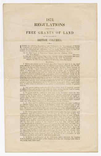 Regulations under which free grants of land can be acquired in British Columbia