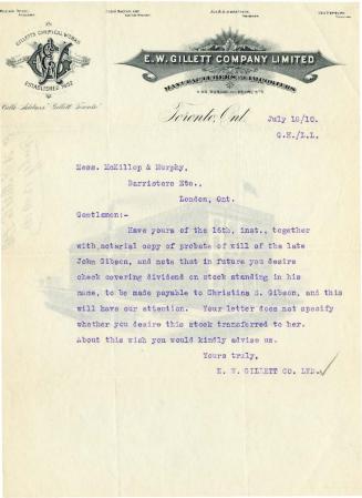 E.W. Gillett Company Limited letterhead