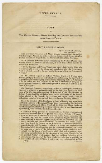 Copy of the militia general order touching the court of inquiry held upon Colonel Prince