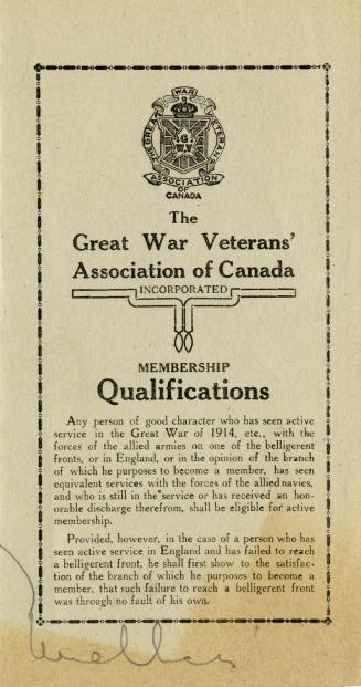 The Great War Veterans' Association of Canada Incorporated