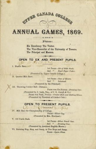 Upper Canada College Annual Games 1869