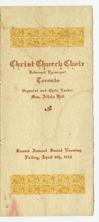 Christ Church Choir, 2nd annual social evening, Friday, April 9th, 1915