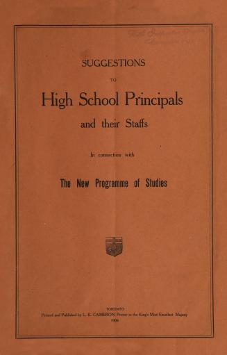 Suggestions to High School Principals and their Staffs