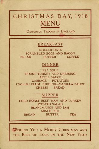 Christmas Day, 1918 menu : Canadian troops in England