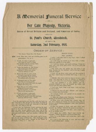A memorial funeral service of Her Late Majesty, Victoria ... held in St. Paul's Church, Woodstock