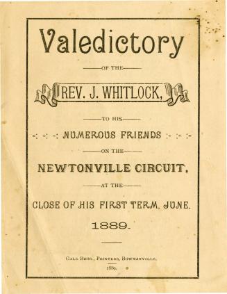 Valedictory of the Rev. J. Whitlock