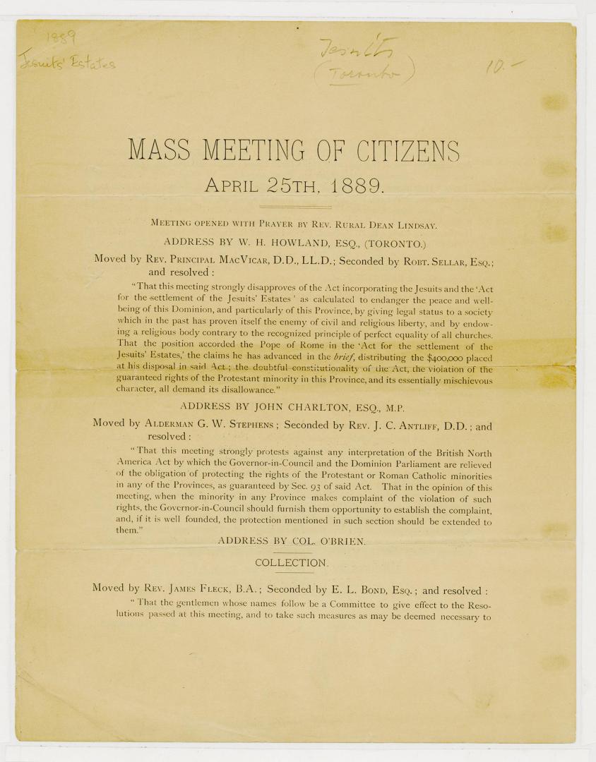 [Circular] Mass meeting of citizens, April 25th, 1889