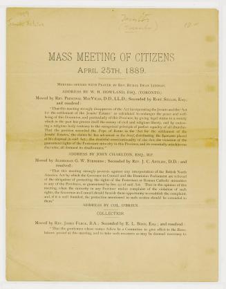 [Circular] Mass meeting of citizens, April 25th, 1889
