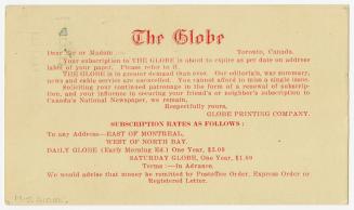 Private Post Card : The Globe, Toronto, Canada