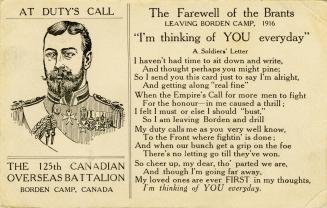 At duty's call : the farewell of the Brants leaving Borden Camp, 1916