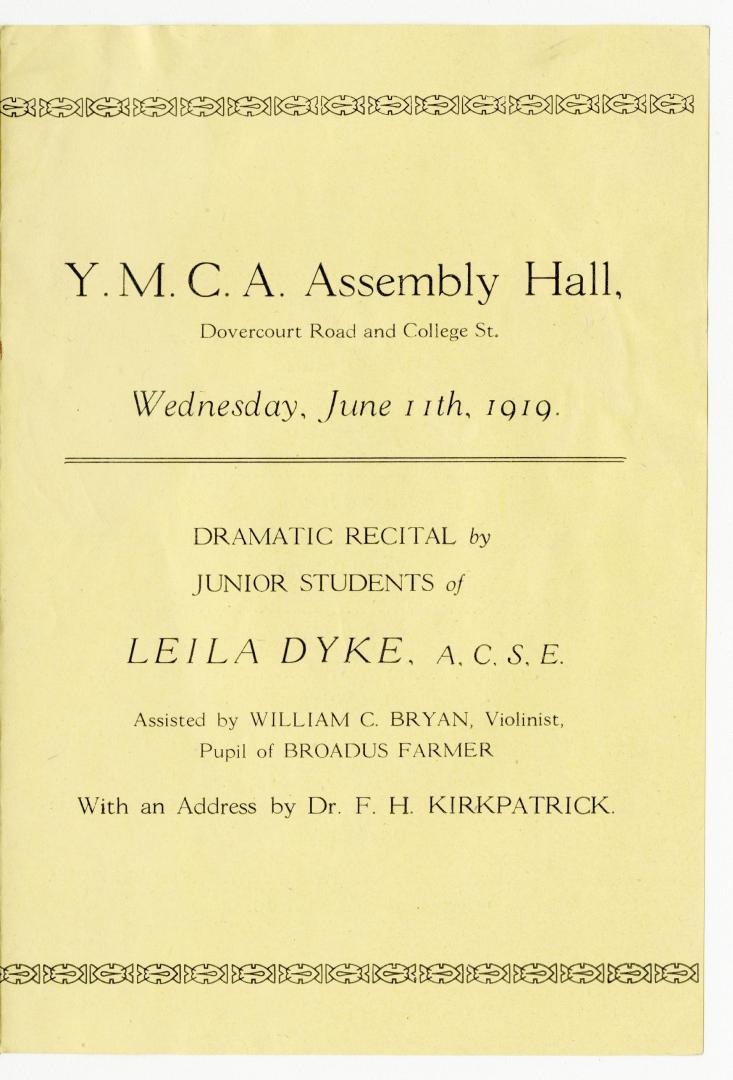 Y.M.C.A. assembly Hall, Dovercourt Road and College St., Wednesday, June 11th, 1919