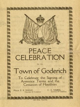 Peace celebration for the town of Goderich to celebrate the signing of armistice terms and the cessation of hostilities