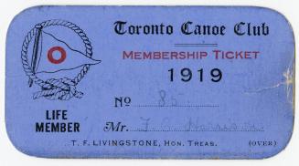 Toronto Canoe Club membership ticket, 1919