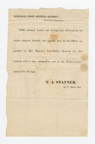General Post Office, Quebec, Dead Letter Department
