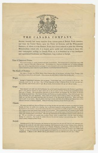 The Canada Company, having recently had many inquiries from various parts of British North America, and from the United States, upon the town of Guelph and the Wellington District