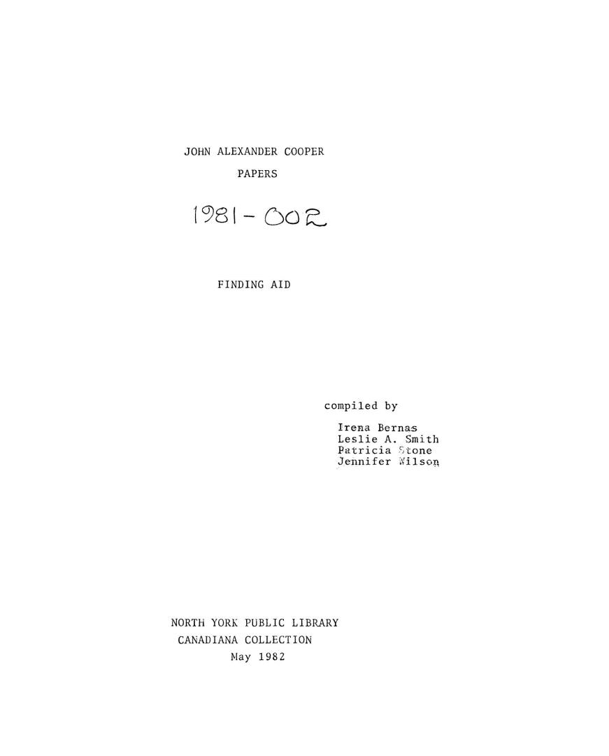 John Alexander Cooper papers : finding aid