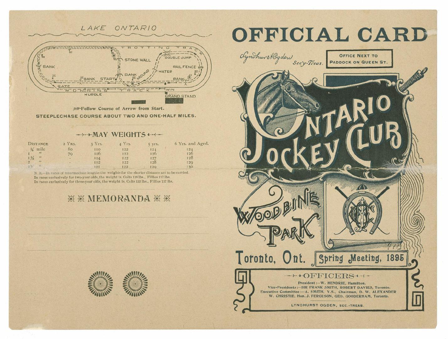 Official card, Ontario Jockey Club