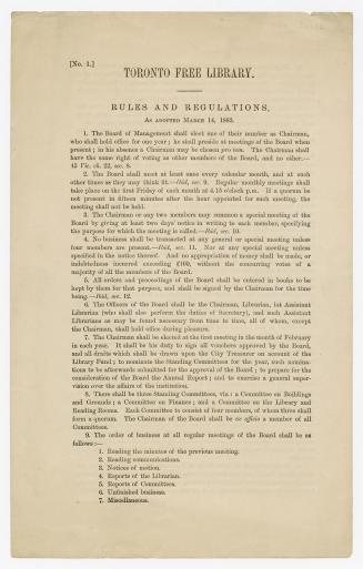Toronto Free Library : rules and regulations as adopted March 14, 1883