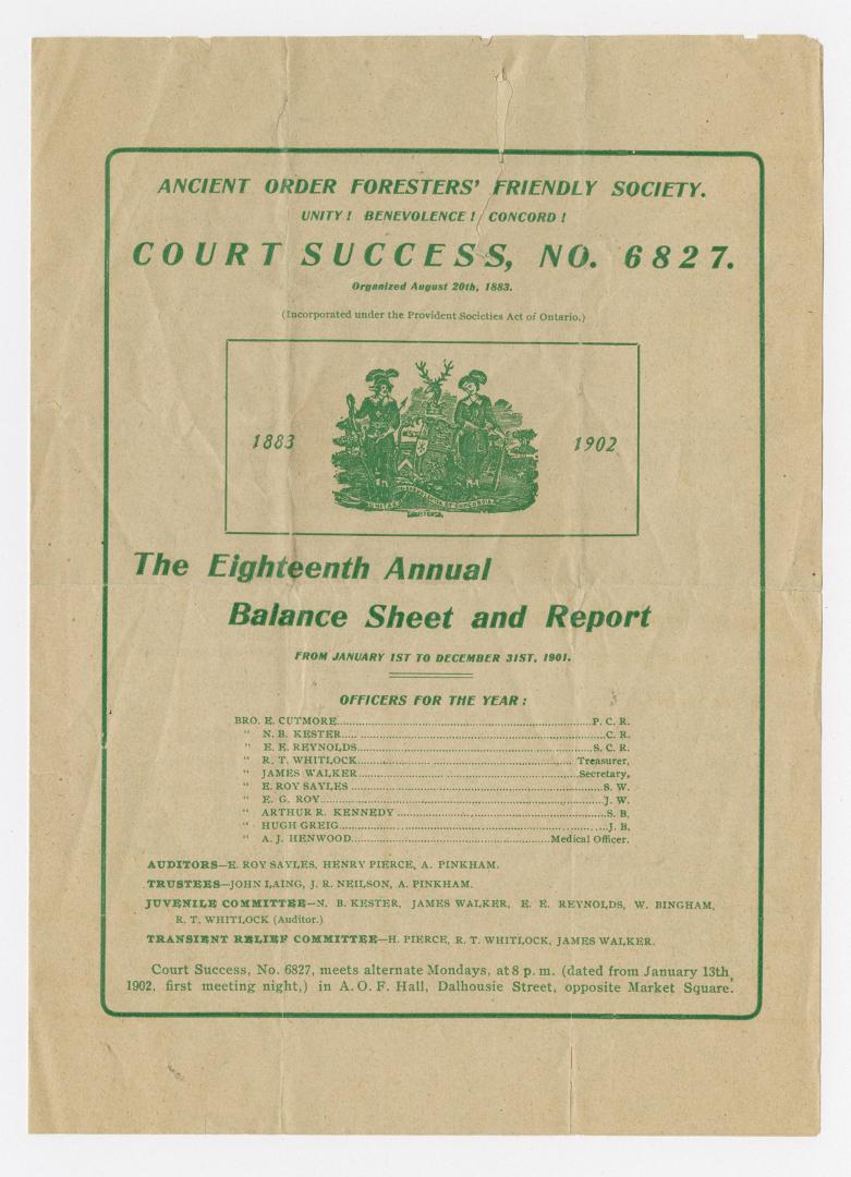 Ancient Order Foresters' Friendly Society ... the eighteenth annual balance sheet and report