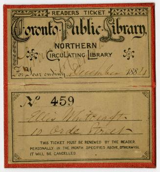 Toronto Public Library Readers Ticket Northern Circulating Library 