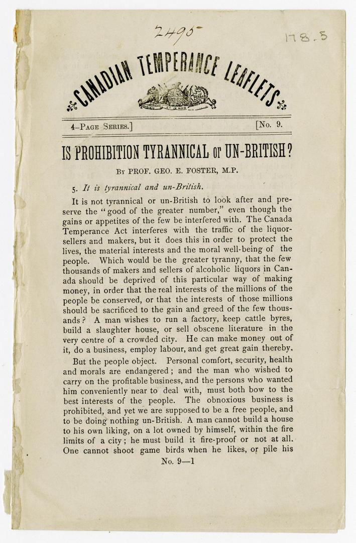 Canadian Temperance Leaflets : is prohibition tyrannical or un-British?