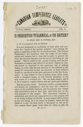 Canadian Temperance Leaflets : is prohibition tyrannical or un-British?