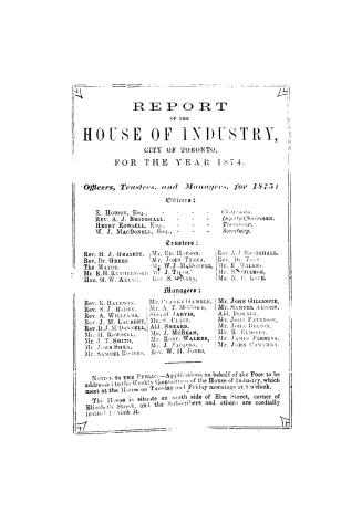 Report of the Trustees of the House of Industry, Toronto, for the year 1874.