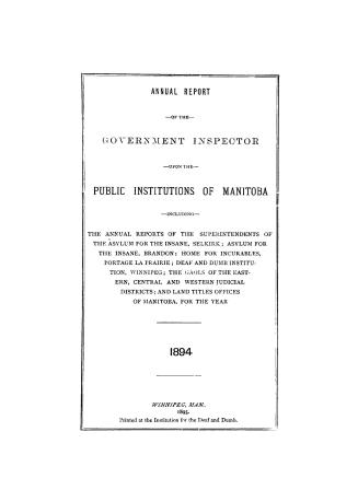 Annual report of the Government inspector upon the public institutions of Manitoba
