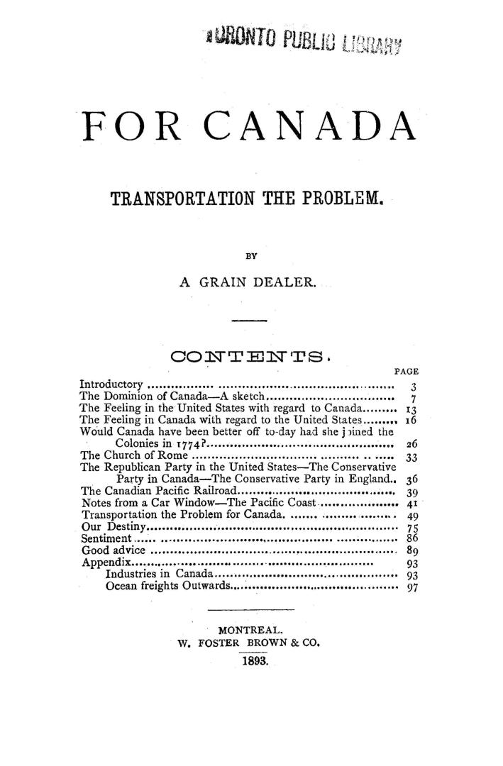 For Canada, transportation the problem