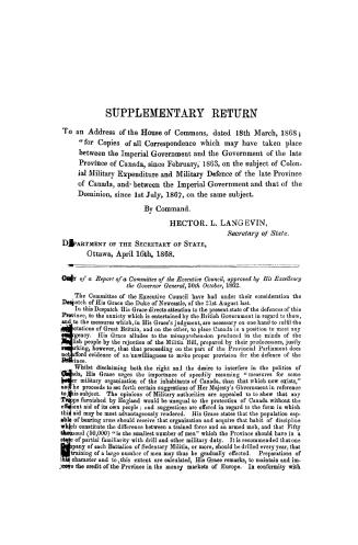 Supplementary return to an address of the House of Commons, dated 18th March, 1868, for copies of all correspondence which may have taken place betwee(...)