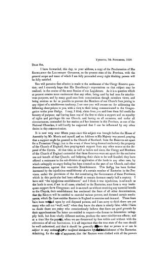 Letter on the clergy reserves
