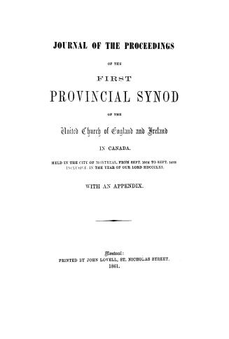 Journal of the proceedings of the ... Provincial Synod of the United Church of England and Ireland in Canada