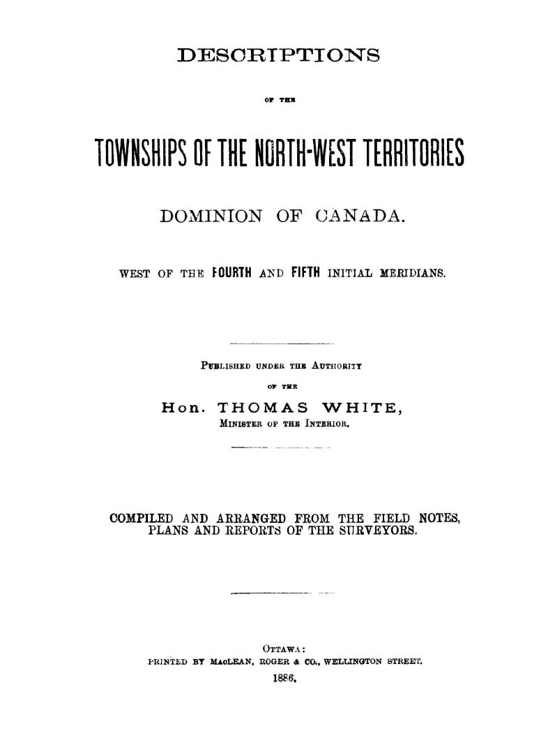 Descriptions of the townships of the North-west Territories, Dominion of Canada
