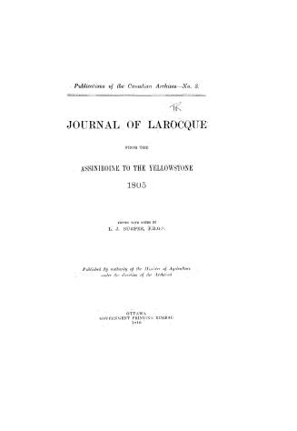 Journal of Larocque from the Assiniboine to the Yellowstone, 1805