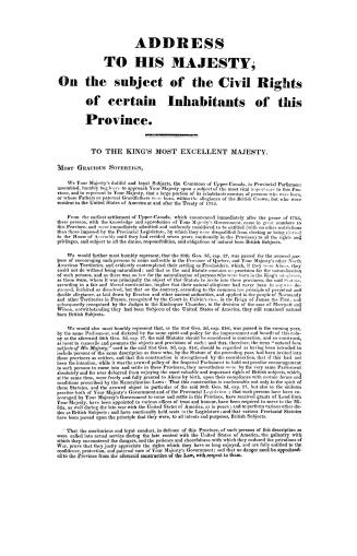 Address to His Majesty on the subject of the civil rights of certain inhabitants of this province