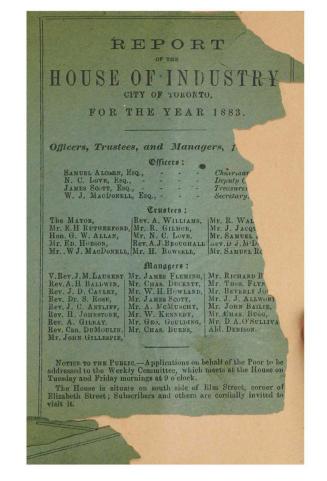 Report of the House of Industry, city of Toronto for the year 1883