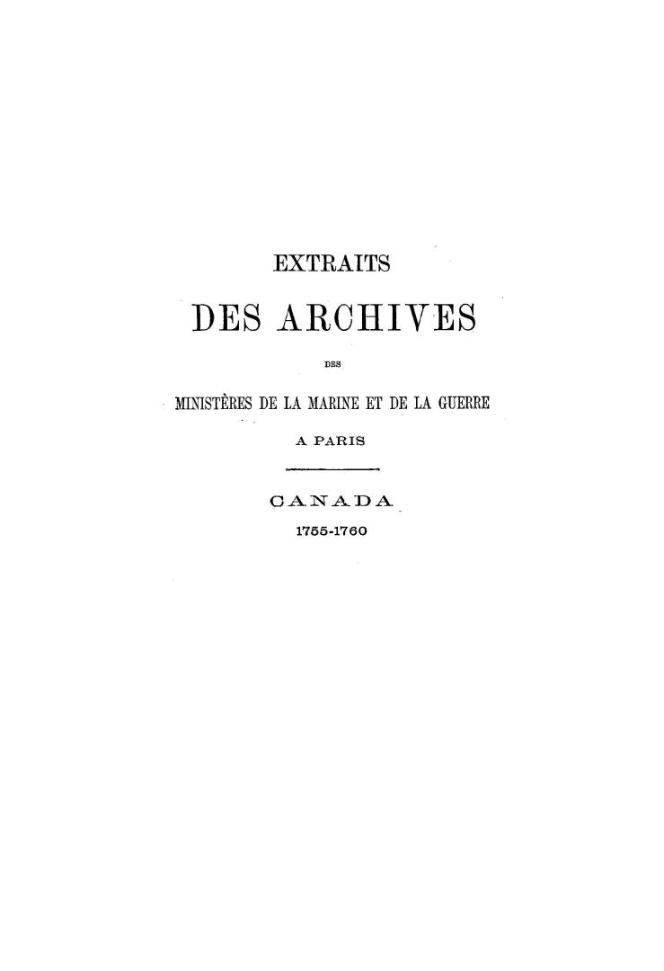 Extraits des archives des ministères de la marine et de la guerre à Paris