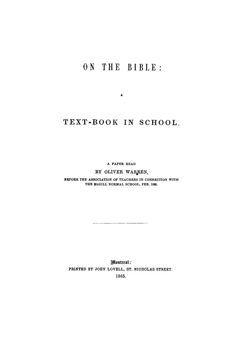 On the Bible : a text-book in school : a paper