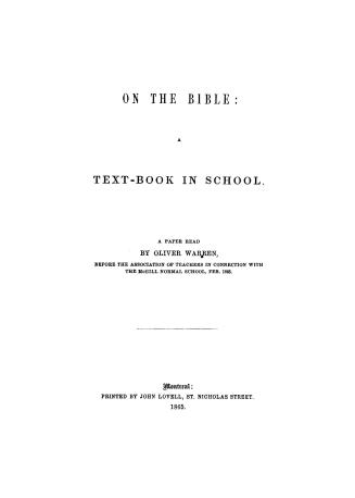 On the Bible : a text-book in school : a paper