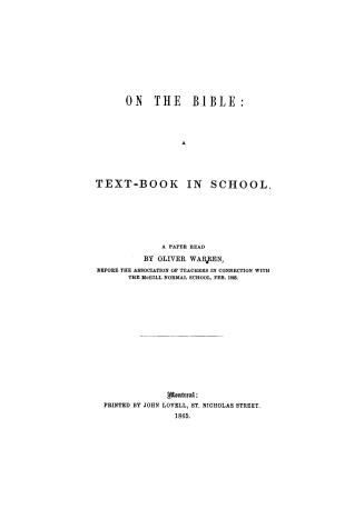 On the Bible : a text-book in school : a paper