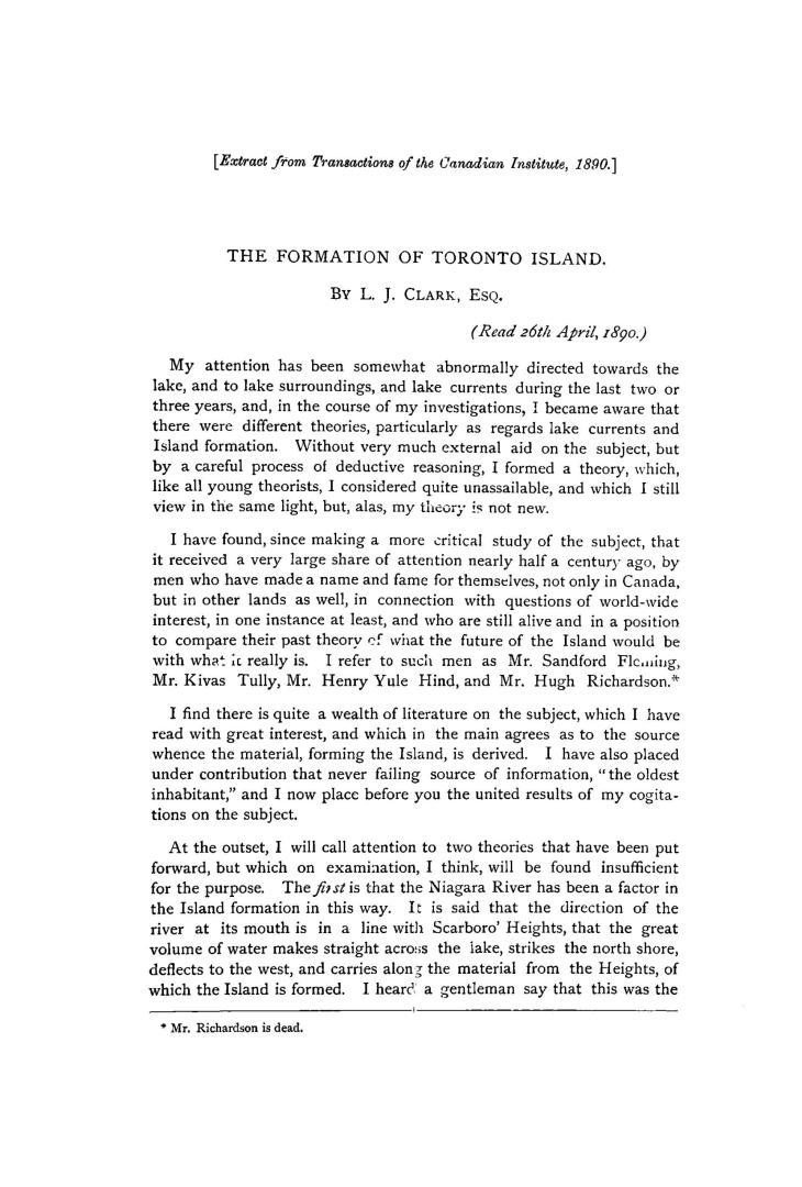 The formation of Toronto Island