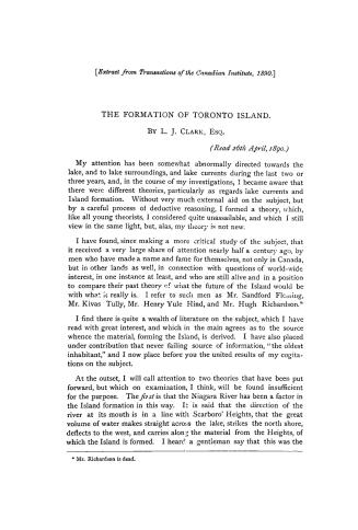 The formation of Toronto Island