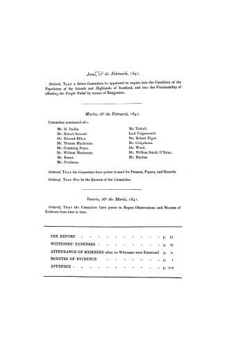 Second report from the Select Committee on Emigration, Scotland, together with the minutes of evidence, appendix and index