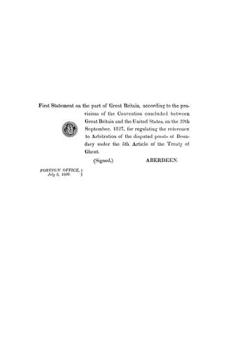 First statement on the part of Great Britain, according to the provisions of the convention concluded between Great Britain and the United States, on (...)