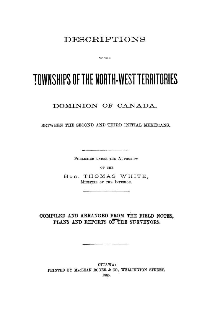 Descriptions of the townships of the North-west Territories, Dominion of Canada