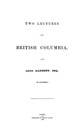 Two lectures on British Columbia,