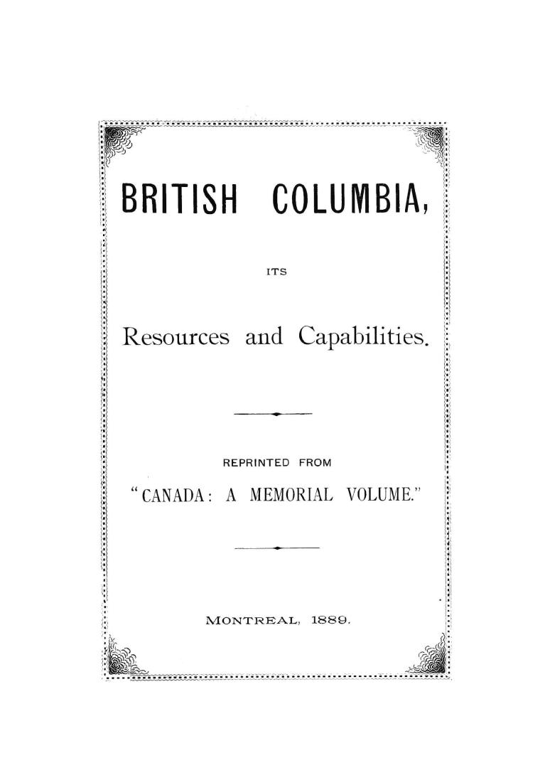 British Columbia, its resources and capabilities