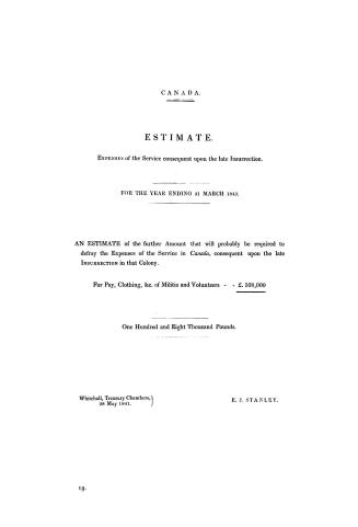 Canada. Estimate. For the year ending 31 March 1842. Ordered by the House of Commons, to be re-printed, 8 September 1841
